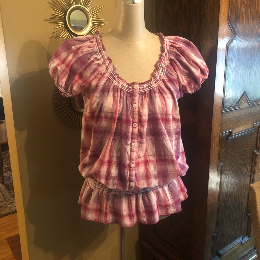 SALE Plaid Peasant Style Blouse